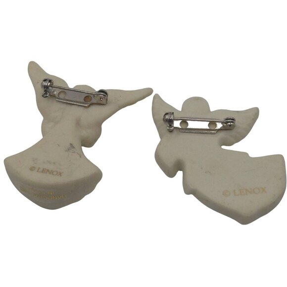 VTG Brooch 2PC Lenox White Stoneware Porcelain Angel GoldTone Religious Keepsake - Picture 10 of 13